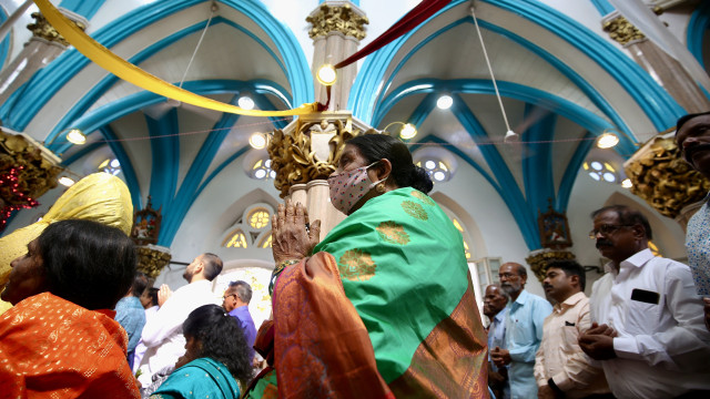Indian Christian devotees attend morning prayers on New Year`s Day at St. Mary`s Basilica in Bangalore, India, 01 January 2024. EPA JAGADEESH NV